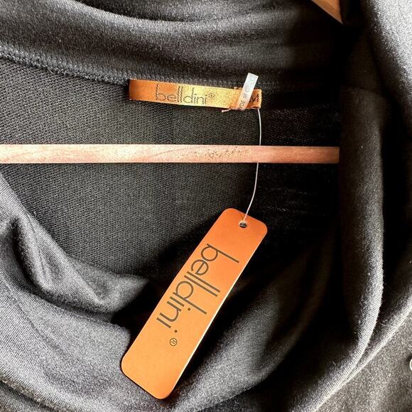 Belldini Long Sleeve Black Cowl Neck Grommet Detail Chic Minimalist Edgy - Picture 4 of 8